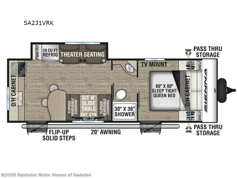 2026 Venture RV Sienna SA231VRK - New Travel Trailer For Sale by Bankston Motor Homes of Gadsden in Attalla, Alabama features Slideout