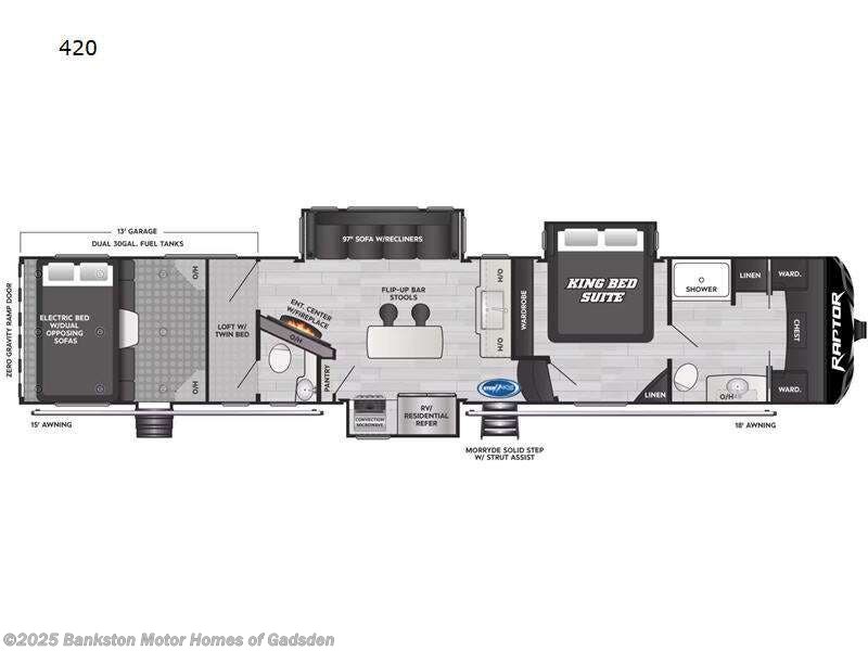 2023 Keystone Raptor 420 - Used Toy Hauler For Sale by Bankston Motor Homes of Gadsden in Attalla, Alabama features Slideout