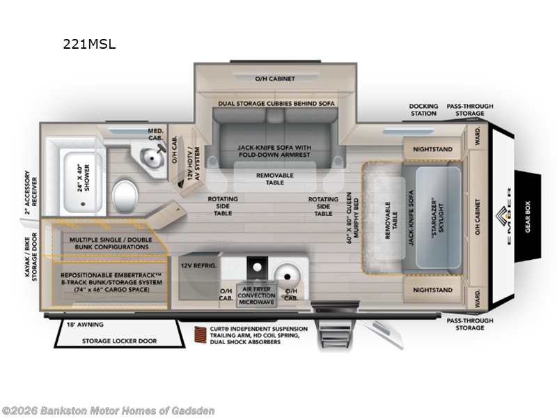 2026 Ember RV Overland Series 221MSL - New Travel Trailer For Sale by Bankston Motor Homes of Gadsden in Attalla, Alabama features Slideout