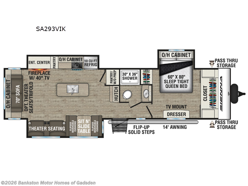 2026 Venture RV Sienna SA293VIK - New Travel Trailer For Sale by Bankston Motor Homes of Gadsden in Attalla, Alabama features Slideout