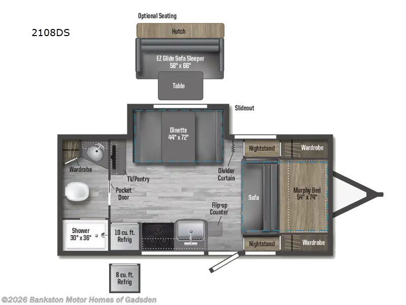 2026 Winnebago Micro Minnie 2108DS - New Travel Trailer For Sale by Bankston Motor Homes of Gadsden in Attalla, Alabama features Slideout