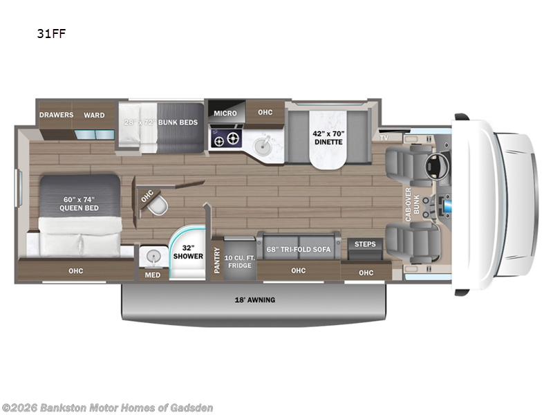 2026 Entegra Coach Odyssey SE 31FF - New Class C For Sale by Bankston Motor Homes of Gadsden in Attalla, Alabama features Slideout
