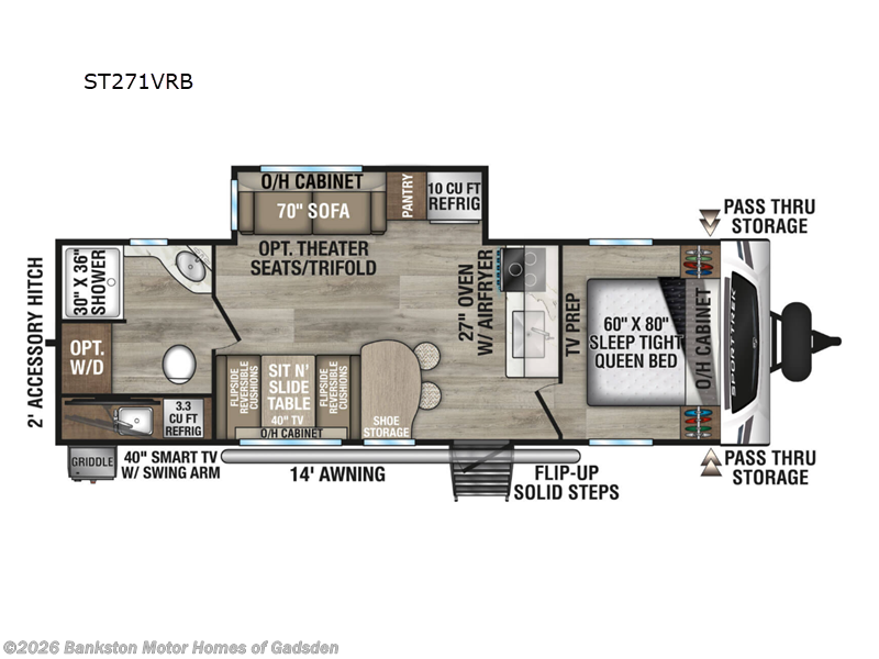2026 Venture RV SportTrek ST271VRB - New Travel Trailer For Sale by Bankston Motor Homes of Gadsden in Attalla, Alabama features Slideout