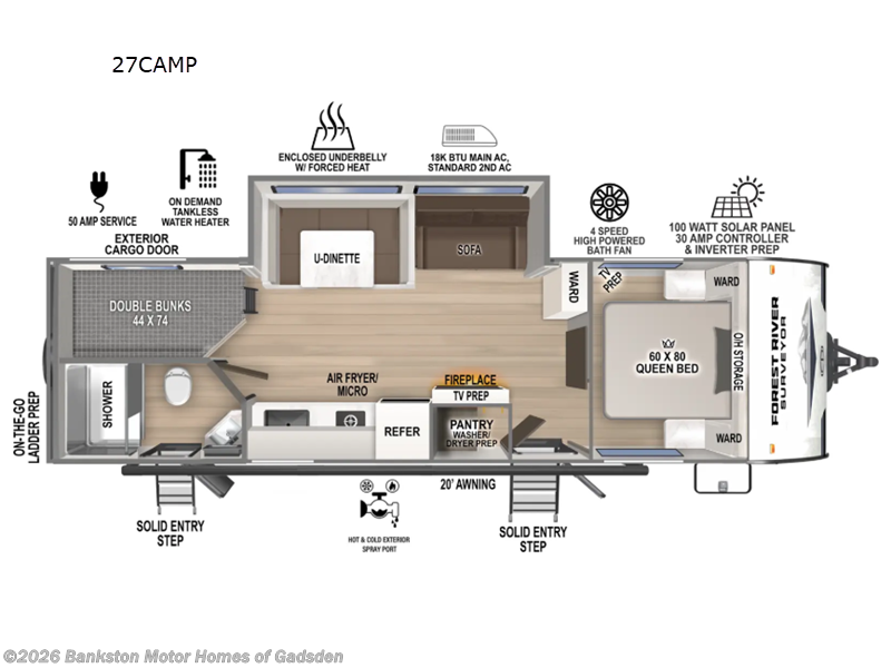 2026 Forest River Surveyor Camp Series 27CAMP - New Travel Trailer For Sale by Bankston Motor Homes of Gadsden in Attalla, Alabama features Slideout