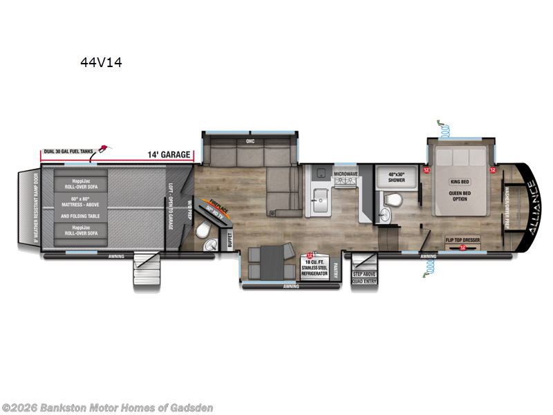 2026 Alliance RV Valor 44V14 - New Toy Hauler For Sale by Bankston Motor Homes of Gadsden in Attalla, Alabama features Slideout