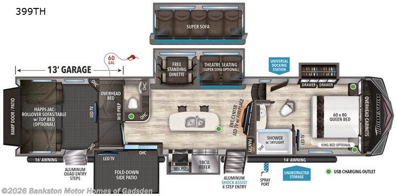 2019 Grand Design Momentum 399TH - Used Toy Hauler For Sale by Bankston Motor Homes of Gadsden in Attalla, Alabama features Slideout