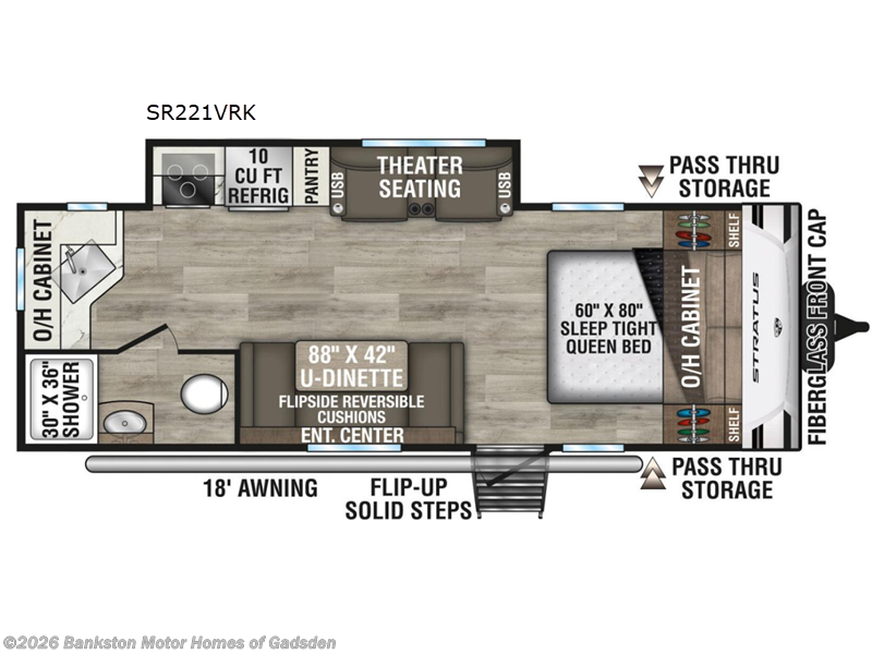 2026 Venture RV Stratus SR221VRK - New Travel Trailer For Sale by Bankston Motor Homes of Gadsden in Attalla, Alabama features Slideout