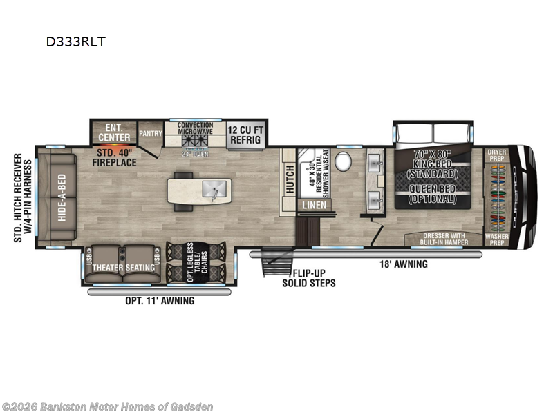 2023 K-Z Durango D333RLT - Used Fifth Wheel For Sale by Bankston Motor Homes of Gadsden in Attalla, Alabama features Slideout