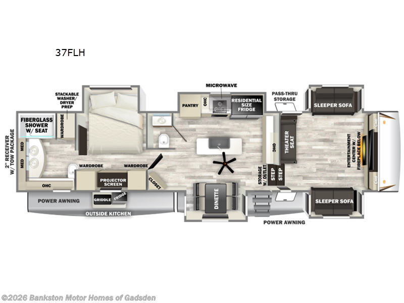 2026 Forest River Sabre 37FLH - New Fifth Wheel For Sale by Bankston Motor Homes of Gadsden in Attalla, Alabama features Slideout