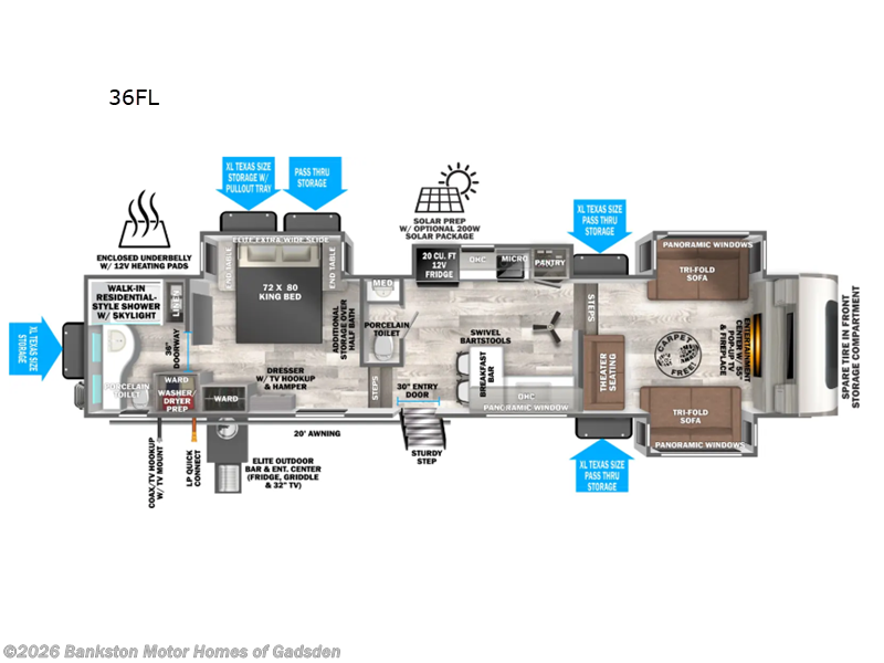 2026 Forest River Wildwood Heritage Glen Elite Series 36FL - New Fifth Wheel For Sale by Bankston Motor Homes of Gadsden in Attalla, Alabama features Slideout
