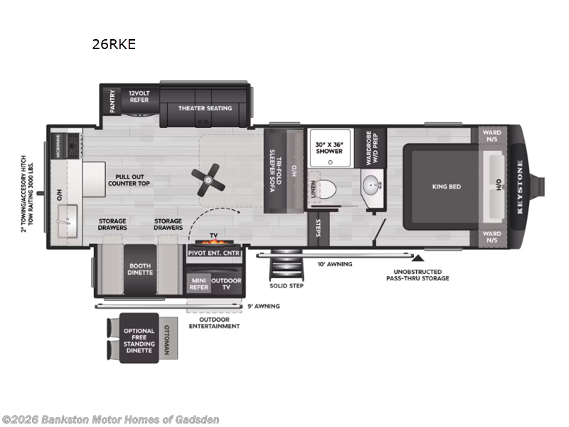 2026 Keystone Cougar Half-Ton 26RKE - New Fifth Wheel For Sale by Bankston Motor Homes of Gadsden in Attalla, Alabama features Slideout