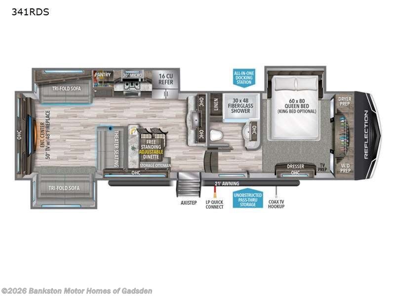 2022 Grand Design Reflection 341RDS - Used Fifth Wheel For Sale by Bankston Motor Homes of Gadsden in Attalla, Alabama features Slideout