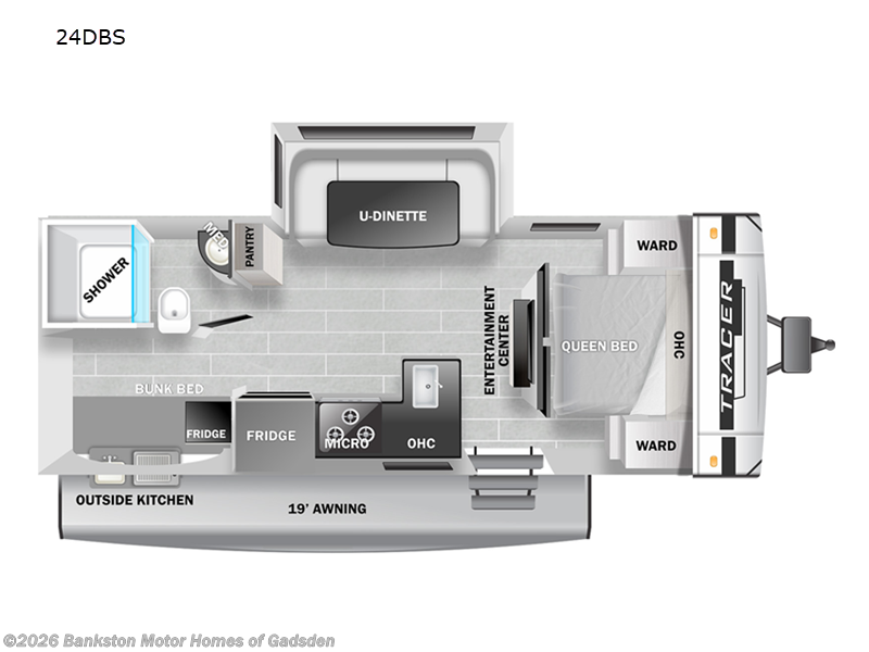 2022 Prime Time Tracer 24DBS - Used Travel Trailer For Sale by Bankston Motor Homes of Gadsden in Attalla, Alabama features Slideout