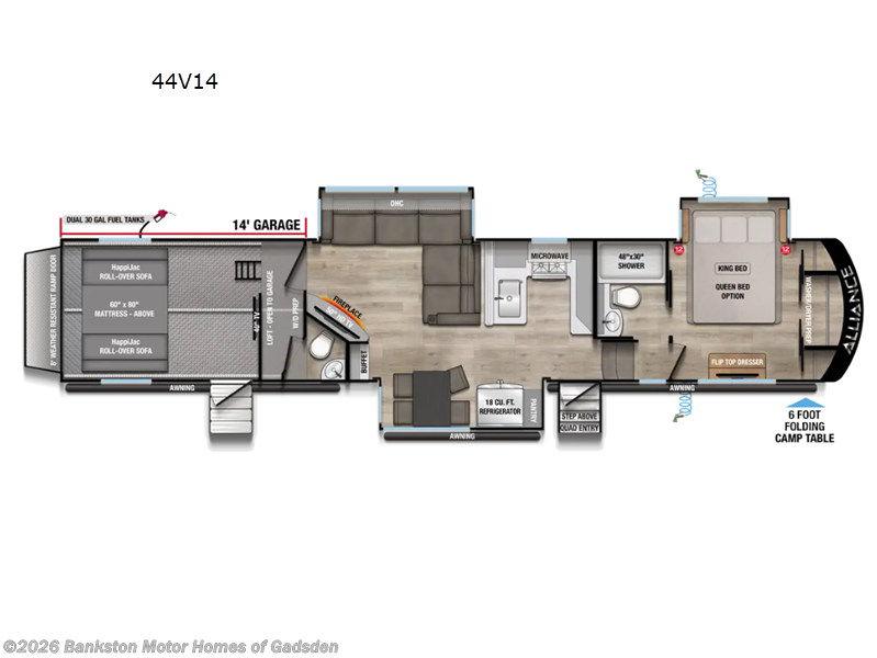 2027 Alliance RV Valor 44V14 - New Toy Hauler For Sale by Bankston Motor Homes of Gadsden in Attalla, Alabama features Slideout
