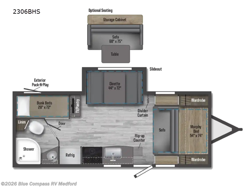 2022 Winnebago Micro Minnie FLX 2306BHS - Used Travel Trailer For Sale by Blue Compass RV Medford in Medford, Oregon features Slideout