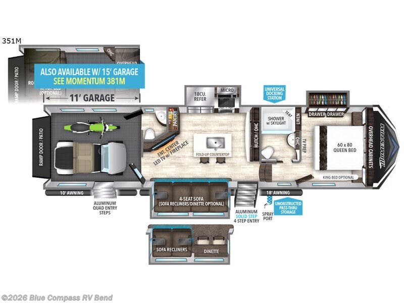2018 Grand Design Momentum M-Class 351M - Used Toy Hauler For Sale by Blue Compass RV Bend in Bend, Oregon features Slideout