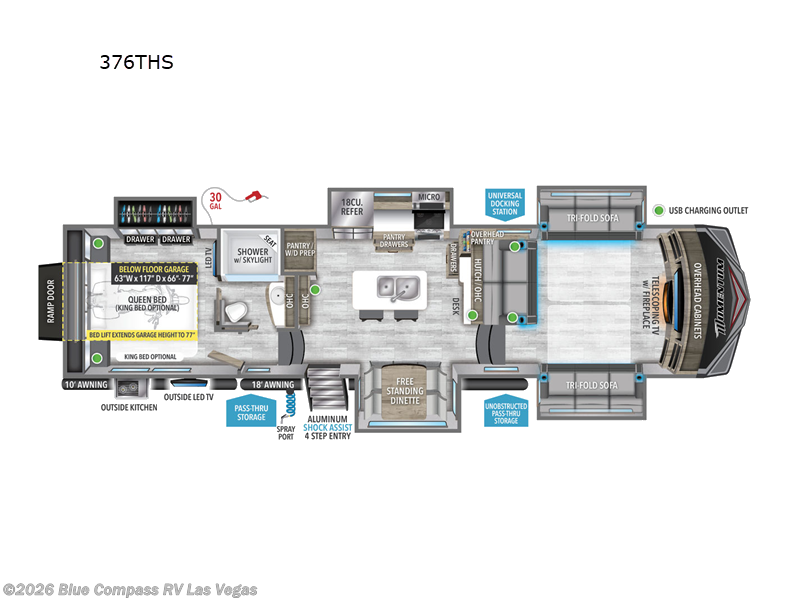 2023 Grand Design Momentum 376THS - Used Toy Hauler For Sale by Blue Compass RV Las Vegas in Las Vegas, Nevada features Slideout