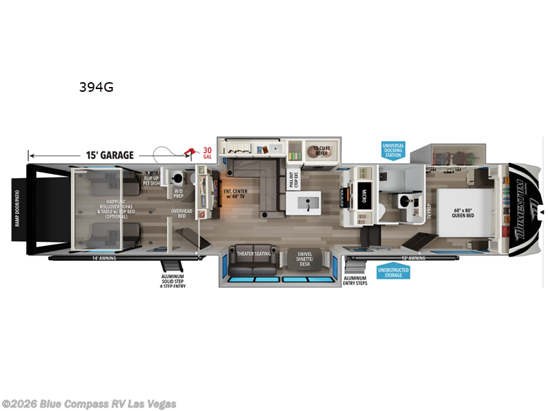 2027 Grand Design Momentum G-Class 394G - New Toy Hauler For Sale by Blue Compass RV Las Vegas in Las Vegas, Nevada features Slideout