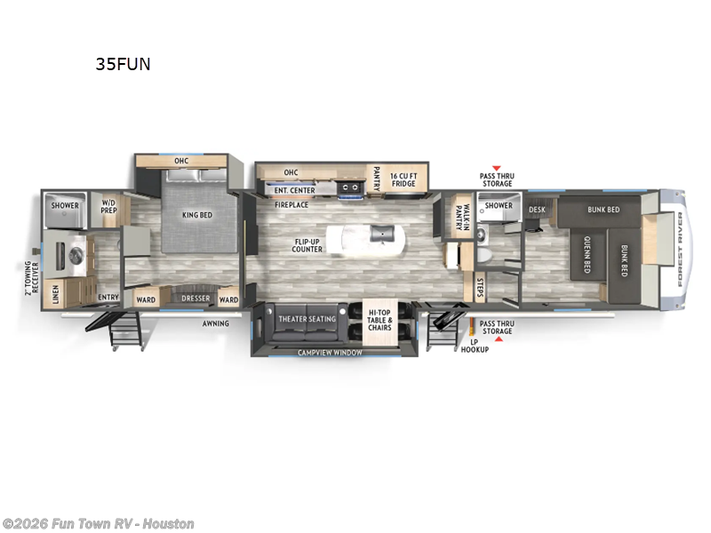 2026 Forest River Cardinal 35FUN - New Fifth Wheel For Sale by Fun Town RV - Houston in Wharton, Texas features Slideout