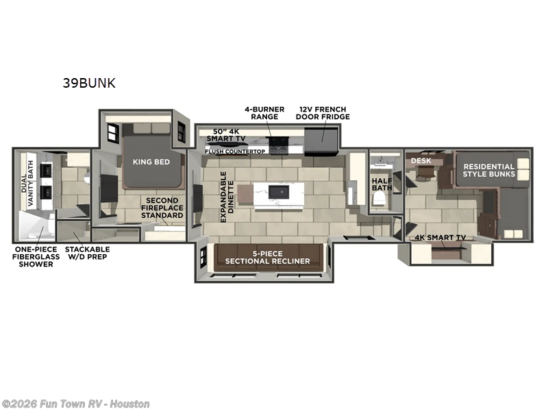 2026 Prime Time Sanibel 39BUNK - New Fifth Wheel For Sale by Fun Town RV - Houston in Wharton, Texas features Slideout