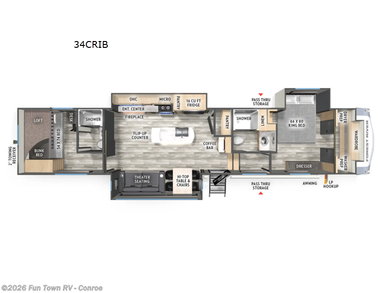 2026 Forest River Cardinal 34CRIB - New Fifth Wheel For Sale by Fun Town RV - Conroe in Conroe, Texas features Slideout