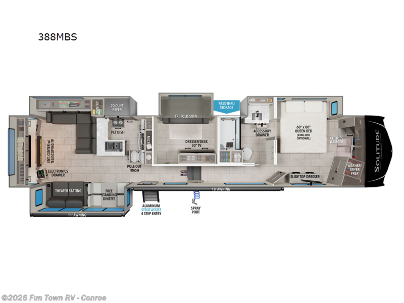 2025 Grand Design Solitude 388MBS - Used Fifth Wheel For Sale by Fun Town RV - Conroe in Conroe, Texas features Slideout