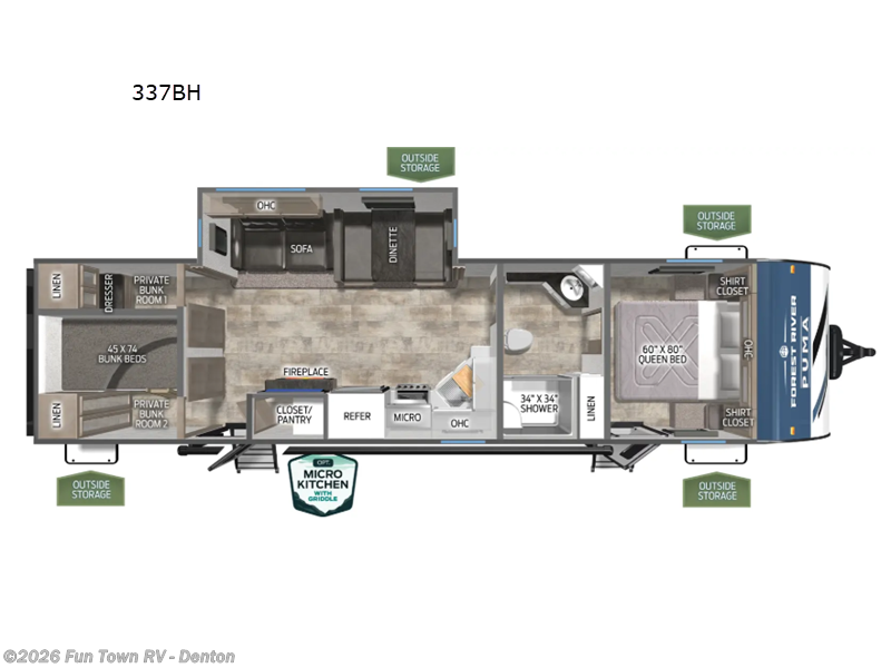 2026 Forest River Puma 337BH - New Travel Trailer For Sale by Fun Town RV - Denton in Denton, Texas features Slideout