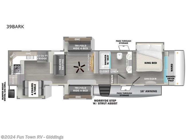 2022 Forest River Sandpiper Luxury 39BARK - New Fifth Wheel For Sale by Fun Town RV -Giddings in Giddings, Texas features Slideout