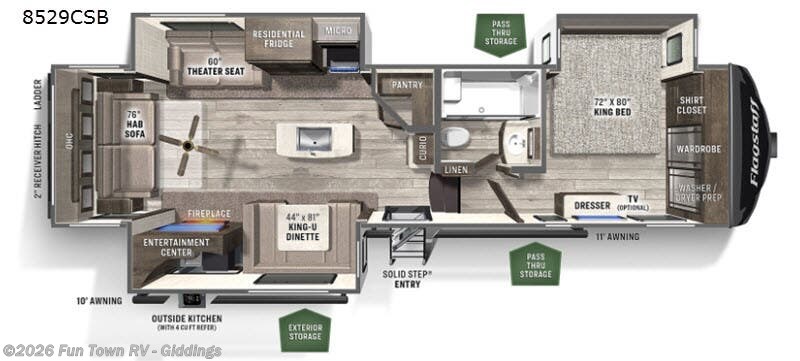 2021 Forest River Flagstaff Classic 8529CSB - Used Fifth Wheel For Sale by Fun Town RV - Giddings in Giddings, Texas features Slideout