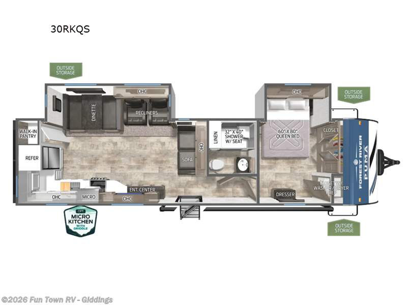 2025 Forest River Puma 30RKQS - New Travel Trailer For Sale by Fun Town RV - Giddings in Giddings, Texas features Slideout