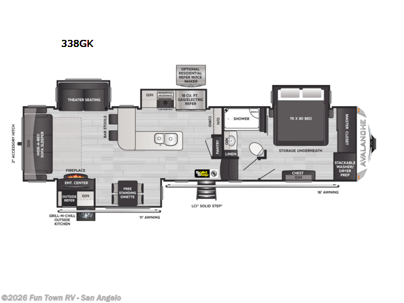 2023 Keystone Avalanche 338GK - Used Fifth Wheel For Sale by Fun Town RV - San Angelo in San Angelo, Texas features Slideout