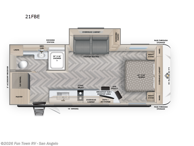 2025 Ember RV E-Series 21FBE - New Travel Trailer For Sale by Fun Town RV - San Angelo in San Angelo, Texas features Slideout
