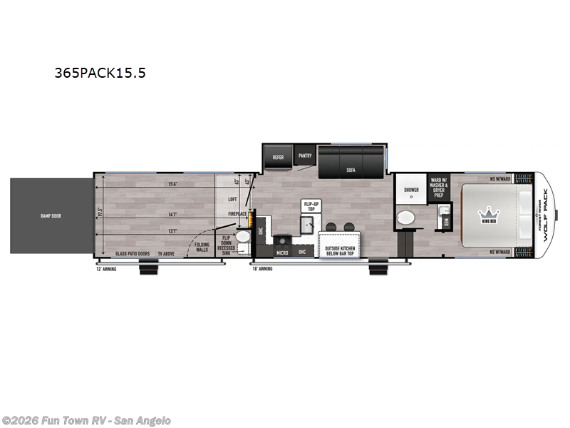 2025 Forest River Cherokee Wolf Pack 365PACK15 5 - New Toy Hauler For Sale by Fun Town RV - San Angelo in San Angelo, Texas features Slideout