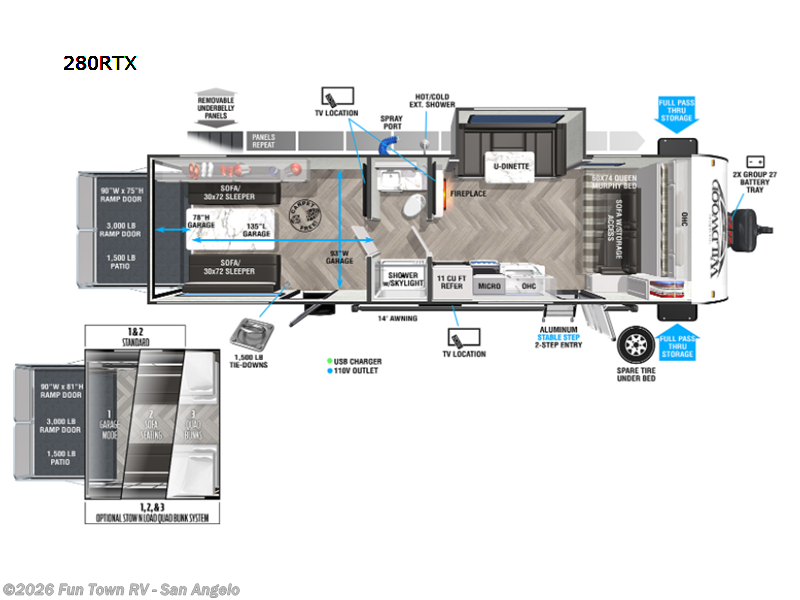 2022 Forest River Wildwood FSX 280RTX - Used Toy Hauler For Sale by Fun Town RV - San Angelo in San Angelo, Texas features Slideout