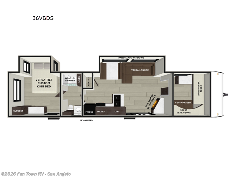 2026 Forest River Wildwood 36VBDS - New Travel Trailer For Sale by Fun Town RV - San Angelo in San Angelo, Texas features Slideout