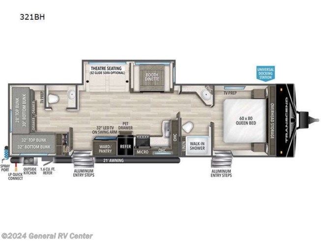 2024 Grand Design Transcend Xplor 321BH - New Travel Trailer For Sale by General RV Center in Draper, Utah