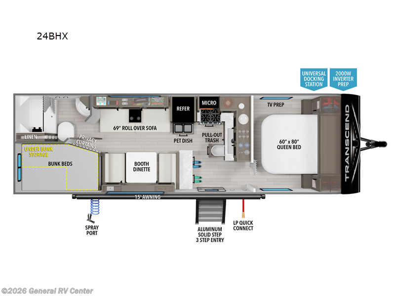 2026 Grand Design Transcend Xplor 24BHX - New Travel Trailer For Sale by General RV Center in Draper, Utah