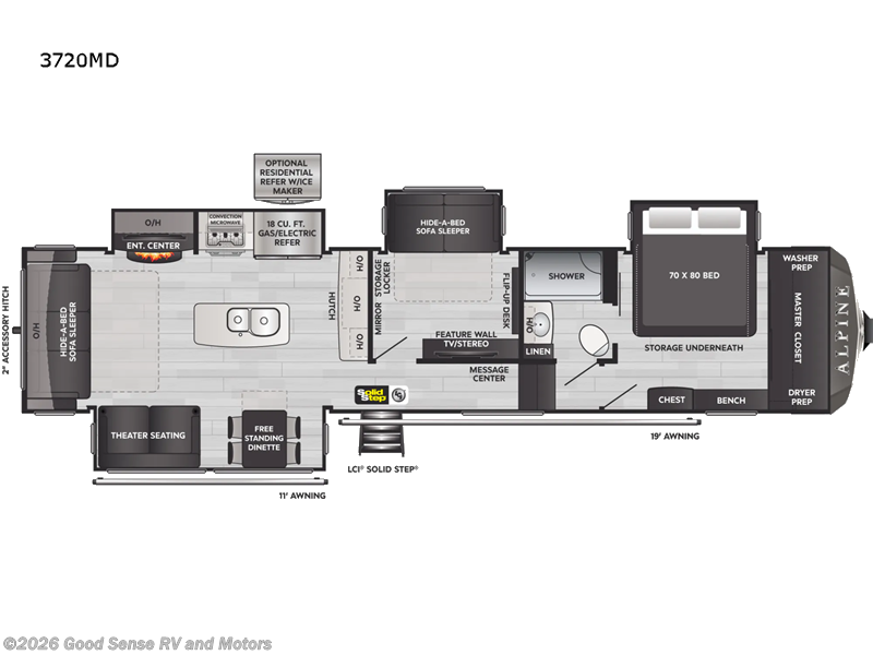 2022 Keystone Alpine 3720MD - Used Fifth Wheel For Sale by Good Sense RV and Motors in Albuquerque, New Mexico features Slideout