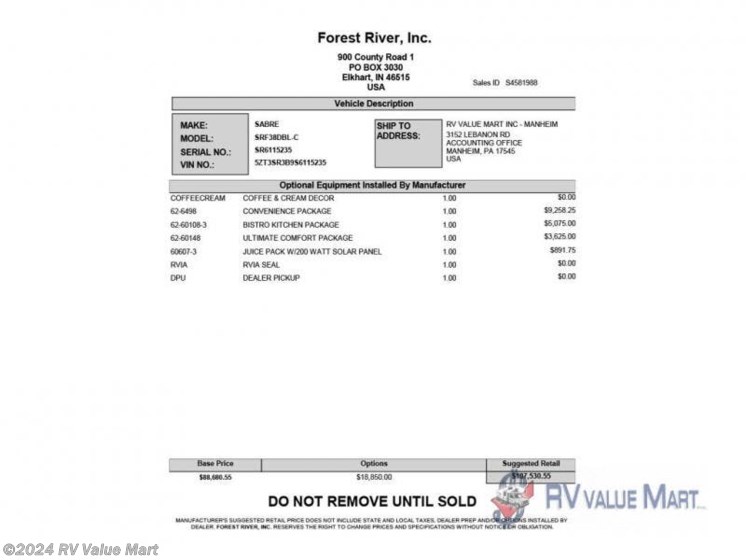 New 2025 Forest River Sabre 38DBL available in Manheim, Pennsylvania