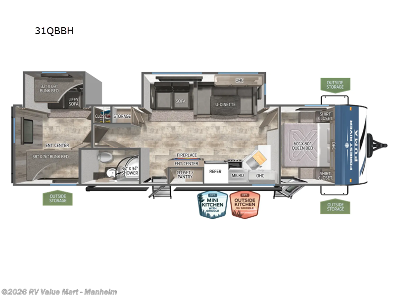 2026 Forest River Puma 31QBBH - New Travel Trailer For Sale by RV Value Mart - Manheim in Manheim, Pennsylvania features Slideout