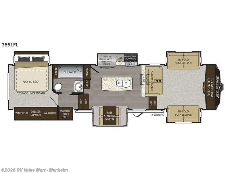 2017 Keystone Alpine 3661FL - Used Fifth Wheel For Sale by RV Value Mart - Manheim in Manheim, Pennsylvania features Slideout