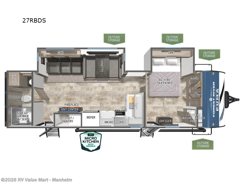 2026 Forest River Puma 27RBDS - New Travel Trailer For Sale by RV Value Mart - Manheim in Manheim, Pennsylvania features Slideout