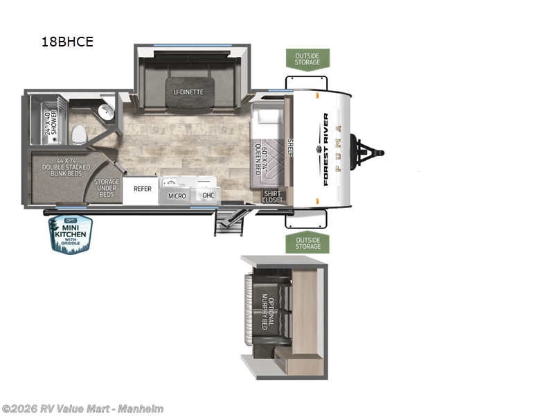 2026 Forest River Puma Camping Edition 18BHCE - New Travel Trailer For Sale by RV Value Mart - Manheim in Manheim, Pennsylvania features Slideout