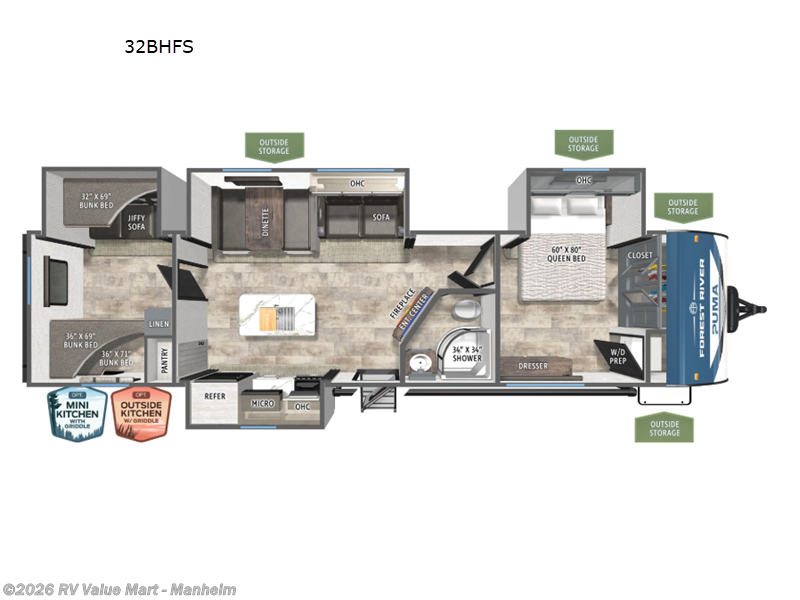 2026 Forest River Puma 32BHFS - New Travel Trailer For Sale by RV Value Mart - Manheim in Manheim, Pennsylvania features Slideout