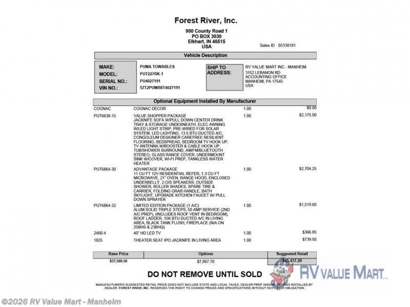 2026 Puma 227RK by Forest River from RV Value Mart - Manheim in Manheim, Pennsylvania