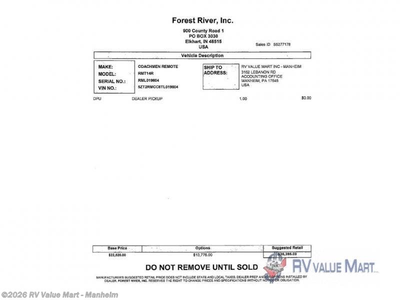 2026 Remote 14R by Coachmen from RV Value Mart - Manheim in Manheim, Pennsylvania