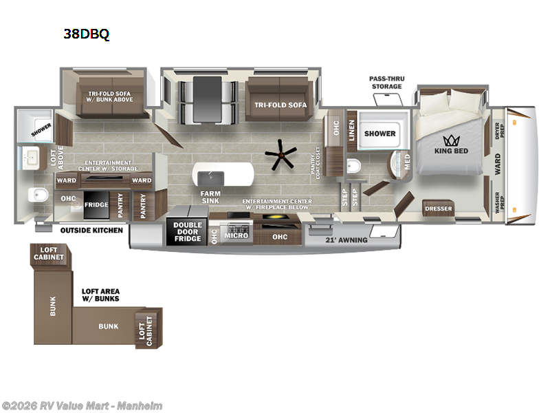 2022 Forest River Sabre 38DBQ - Used Fifth Wheel For Sale by RV Value Mart - Manheim in Manheim, Pennsylvania features Slideout