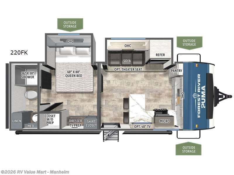 2026 Forest River Puma 220FK - New Travel Trailer For Sale by RV Value Mart - Manheim in Manheim, Pennsylvania features Slideout