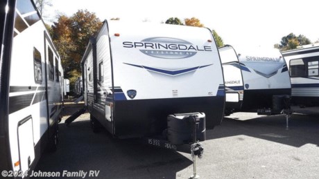 &lt;h3&gt;2023 Keystone RV Springdale 256RD&lt;/h3&gt;
&lt;p&gt;No matter how you define family, Keystone Springdale&#39;s affordable travel trailers have a model for that. Just you and your boo? You&#39;ll find couple&#39;s coaches from tiny to large. Looking for the best family camper? Springdale travel trailer bunkhouses are available in every configuration imaginable. Owners will find extra storage in unexpected places; effortless camping thanks to power stabilizers, tongue jacks and awnings; and unique features from a full solar power package to larger campsite windows.&lt;/p&gt;
&lt;p&gt;&lt;strong&gt;Features&lt;/strong&gt;&lt;/p&gt;
&lt;p&gt;&lt;strong&gt;Interior&lt;/strong&gt;&lt;br&gt;2&quot;x3&quot; floor joists, 12&quot; on center&lt;br&gt;Pleated night shades&lt;br&gt;Designer upholstered window valances&lt;br&gt;Tri-Fold sofa&lt;br&gt;6&#39;10&quot; vaulted ceiling&lt;br&gt;Electric fireplace w/ high and low output settings&lt;br&gt;Laundry chute&lt;br&gt;Pantry&lt;br&gt;Pressed kitchen countertops&lt;br&gt;Single basin undermount sink w/ stainless steel drying rack&lt;br&gt;High-rise spring pull out kitchen faucet&lt;br&gt;U-Shaped dinette&lt;br&gt;Booth dinette&lt;br&gt;Do-More free-standing table&lt;br&gt;Decorative light over dinette&lt;br&gt;Formica bathroom countertop&lt;br&gt;Shower w/ surround&lt;br&gt;Durable foot-flush toilet&lt;br&gt;Medicine cabinet w/ mirror&lt;br&gt;Breakaway switch&lt;br&gt;GFI receptacles&lt;br&gt;Carbon monoxide detector&lt;br&gt;Smoke detector&lt;br&gt;Fire extinguisher&lt;/p&gt;
&lt;p&gt;&lt;strong&gt;Exterior&lt;/strong&gt;&lt;br&gt;Floorplan specific I-beam frame w/ full width outriggers&lt;br&gt;Power tongue jack&lt;br&gt;Maximum 16&quot; O.C. wood sidewall construction&lt;br&gt;Smooth front metal&lt;br&gt;Safety glass functional windows in slideouts&lt;br&gt;Fully walkable roof w/ seamless one-piece TPO roof membrane&lt;br&gt;Rack and pinion slide mechanism&lt;br&gt;LCI&amp;reg; Schwintek slide system&lt;br&gt;One-piece polypropylene, heated and enclosed underbelly&lt;br&gt;Dexter&amp;reg; E-Z Lube&amp;reg; axles&lt;br&gt;D-rated tires&lt;br&gt;E-Rated tires&lt;br&gt;Power stab jacks&lt;br&gt;Friction hinge entry door&lt;br&gt;MORryde StepAbove&lt;br&gt;Triple Step w/ secure step&lt;br&gt;Pass-through storage compartment&lt;br&gt;Back-up camera/observation prep&lt;br&gt;Outdoor camp kitchen&lt;br&gt;30 AMP service&lt;br&gt;50 AMP service w/wire and brace for 2nd A/C&lt;br&gt;Exterior shower/water port&lt;br&gt;Power awning w/ LED light strip&lt;br&gt;Solar Prep&lt;/p&gt;