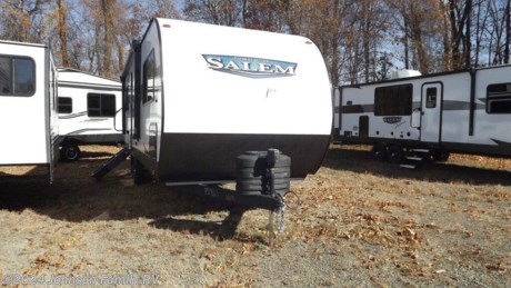 &lt;p&gt;&lt;strong&gt;Salem Travel Trailers&lt;/strong&gt;&lt;/p&gt;
&lt;p&gt;Years of memories is the expectation in a Salem RV. We understand that families come in many different sizes which is why we offer functional floorplans to meet your needs.&lt;/p&gt;
&lt;p&gt;&lt;strong&gt;Features&lt;/strong&gt; &lt;strong&gt;Standard Features&lt;/strong&gt;&lt;br&gt;Exterior Speakers&lt;br&gt;Window Valance Package&lt;br&gt;Herringbone Pattern Luxury Vinyl Flooring&lt;br&gt;12&amp;rdquo; x 48&amp;rdquo; Bedroom Room Window&lt;br&gt;Huge 48&amp;rdquo; x 12&amp;rdquo; Kitchen Window&lt;br&gt;30&amp;rdquo; x 22&amp;rdquo; Egress Window Rear Wall on Double over Double Bunk &lt;br&gt;Model&lt;br&gt;Fitted Sheet in Bedroom w/ Evergreen Mattress&lt;br&gt;Arcadia Series Soft Shower Door (Most Models)&lt;br&gt;7-Way Plug Holder&lt;br&gt;Shower w/ Surround (Size Varies by Model)&lt;br&gt;Slide-Out Awning Prep&lt;br&gt;Tablet Compatible USB Ports in Bedroom and Bunks&lt;br&gt;Residential Vanity w/Shower Caddy&lt;br&gt;Grey &quot;Teddy Bear&quot; Bunk Mattress&lt;br&gt;30 Amp Service w/ 13.5K BTU A/C&lt;br&gt;Standard Cable/Sat Ready&lt;br&gt;Microwave&lt;br&gt;6 Gal. Gas/Elec DSI&lt;br&gt;3 Burner Cook Top&lt;br&gt;Pass Thru Storage&lt;br&gt;Diamond Plate Rock Guard&lt;br&gt;KING OmniGo HD Television Antenna Prepped for: KING WiFi Range Extender, &lt;br&gt;KING LTE Cell Booster and KING Satellite Antennas&lt;br&gt;Water Heater By-Pass&lt;br&gt;Central Switch Command Center&lt;br&gt;Cable/Antenna Hookup on Door Side&lt;br&gt;Flush Mount Water Heater Cover &lt;br&gt;&lt;strong&gt;Exterior&lt;/strong&gt;&lt;br&gt;5/8&amp;rdquo; Tongue &amp;amp; Groove Plywood Floor Decking&lt;br&gt;SuperFlex Roof w/ 15-year Manufacturer Defect Warranty&lt;br&gt;One-Piece Roof&lt;br&gt;Powder Coated I-Beam Frame&lt;br&gt;Cambered Chassis&lt;br&gt;Nitrogen Filled Tires&lt;br&gt;2&amp;rdquo; Wall Construction, 16&amp;rdquo; (or less) on Center&lt;br&gt;13 Ply Cross Micro-Laminated Beam Header Above Slide-Out&lt;br&gt;Triple Seal Slide-Out System&lt;br&gt;Aerodynamic front radius profile&lt;br&gt;.040 Smooth Aluminum Front Cap&lt;/p&gt;